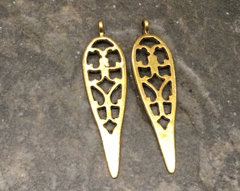 CLEARANCE Long Gold Filigree teardrop Charms for Boho style Pendants and Minimalist Necklaces Package of 2 Boho Pendants