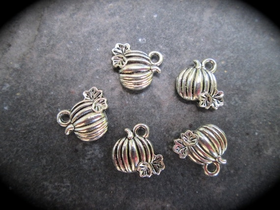 CLEARANCE Tiny Halloween Pumpkin Charms Package of 5 silver finish charms Perfect for Adjustable Bangle Bracelet accents!