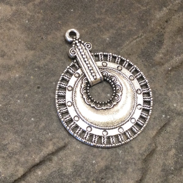 CLEARANCE Boho Circle Pendant in antique silver with great detail Tribal style statement necklace pendants Sold per pendant