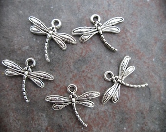 CLEARANCE Dragonfly charms Package of 5 charms perfect for adjustable bangle bracelets Antique silver finish dragonfly charms