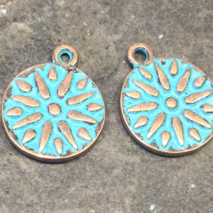 Round Copper patina pendant charms package of 2  Focal pendants for jewelry making Copper charms and pendants
