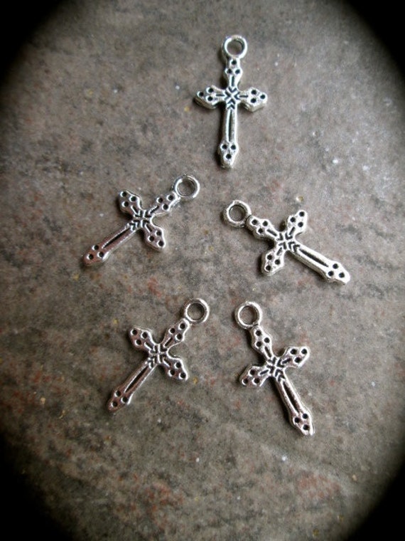 Clearance Small Ornate Cross Charms Package of 5 Filigree Cross Charms Religious Christian Great for Adjustable Bangle Bracelets