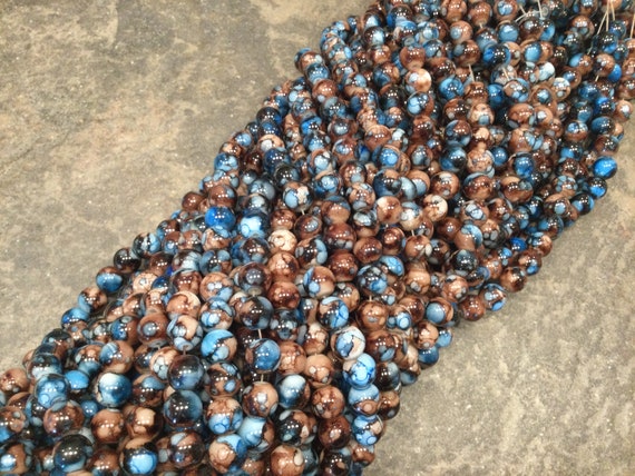 Blue and Brown Speckled Glass Beads Extra Long 31 Strand of 8mm Beads for  Jewelry Making 