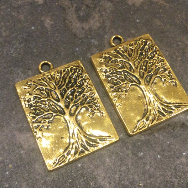 Elegant Tree of Life Charms in antique gold finish package of 2 pendants for jewelry making Fall Tree pendants