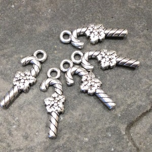 CLEARANCE Candy Cane Charms Package of 5 Charms Christmas and Holiday Charms with silver finish