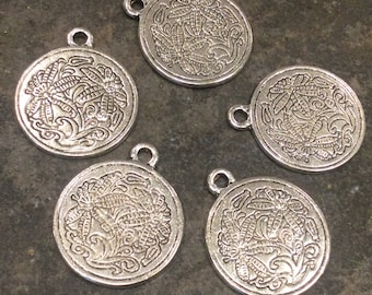 Lot de 5 breloques à pendentif palmier tropical et fleur, finition argentée