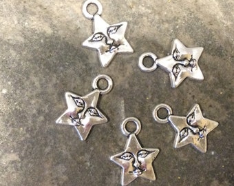 Star shaped Moon face charms perfect for earrings and bracelets package of 5 charms Celestial charms