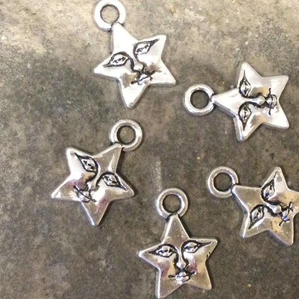 Star shaped Moon face charms perfect for earrings and bracelets package of 5 charms Celestial charms