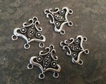 CLEARANCE Antique Silver Filigree 3 strand necklace connectors with Marcasite look detail package of 4  necklace or chandelier connectors