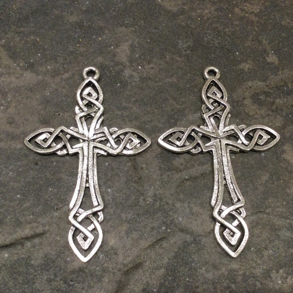 Large Celtic Cross Charms Package of 2 charms Antique Silver Celtic Cross Charms perfect for pendants and Irish jewelry