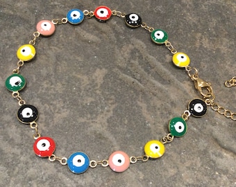 Bracelet de cheville en émail Evil Eye en acier inoxydable 9 1/2" avec chaîne de rallonge de cheville de 2"