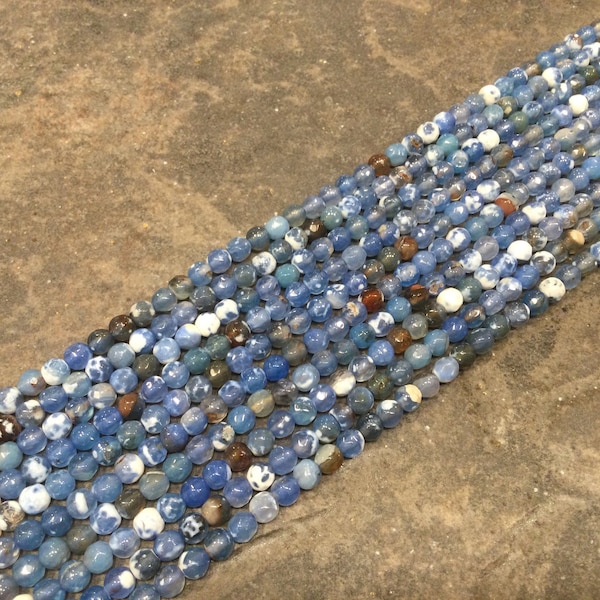 Periwinkle blue Multicolor Fire Agate faceted 4mm beads 15 inch strand for jewelry making  Gorgeous Spring colors!