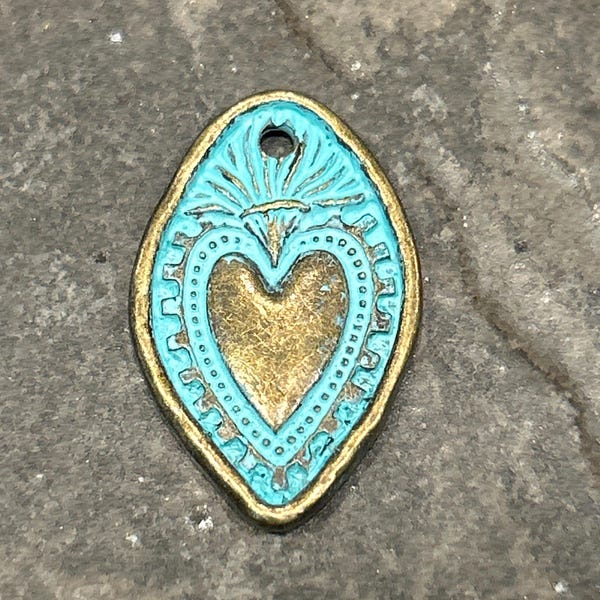 Bronze patina Sacred Heart pendants perfect for jewelry making ONE antique bronze charm Beautiful Quality