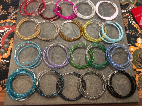 CLEARANCE Beaded Crystal Adjustable Bangle Bracelet Blanks in Assorted  Colors 