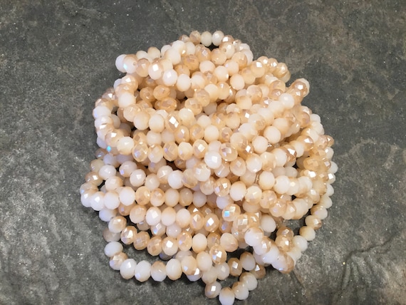 Dark Champagne beige two tone faceted crystal rondelle beads 4mm full strand of 72 pieces