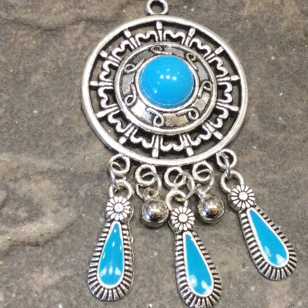 CLEARANCE Silver and Turquoise filigree dangle pendant  charms Package of 1 charm perfect for focal pendants