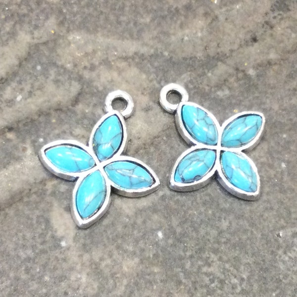 CLEARANCE Turquoise flower charms with Howlite cabochon Package of 2 Turquoise charms for jewelry making