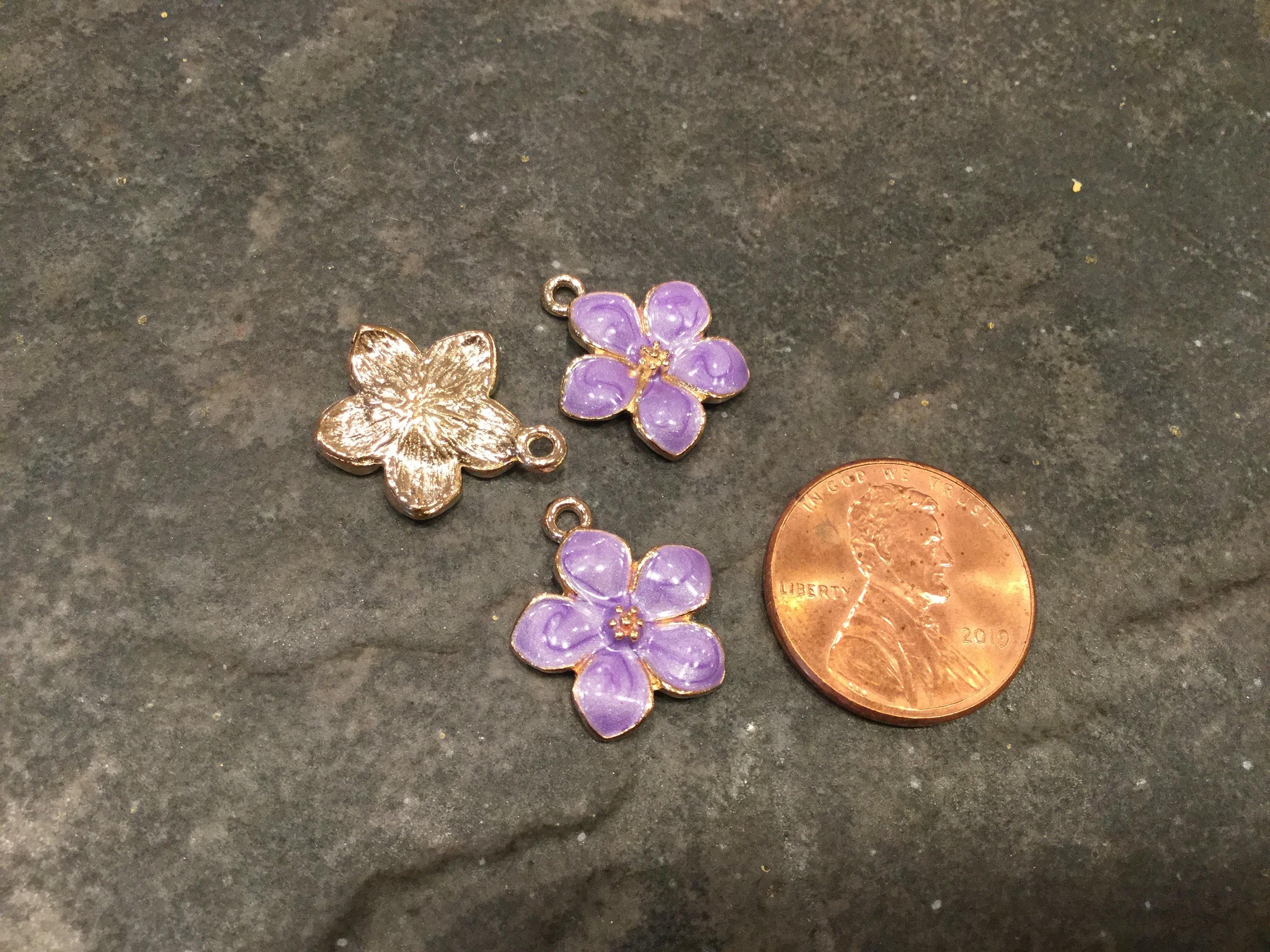Spring Charm CLEARANCE Spring Flower Charms in Gold Finish With Purple Enamel Detail ...