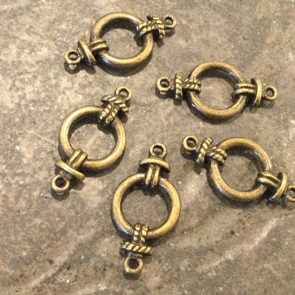 Bronze Round Tibetan style Connectors package of 5 perfect for necklace and earring connectors