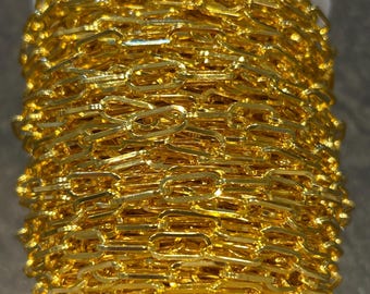 Yellow Gold beveled paper clip style loose chain for jewelry making 3 feet unfinished chain