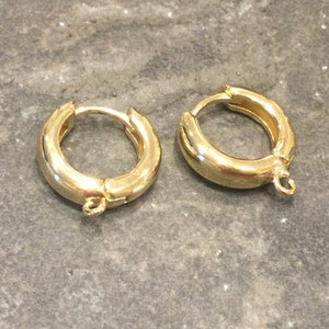 Gold plated brass huggie hoop earring findings with loop One pair Jeweler quality