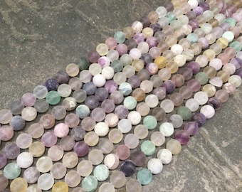 Rainbow Fluorite Matte gemstone beads 8mm Full 14”  strand of beads for jewelry making