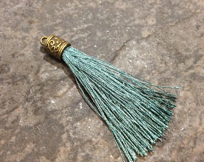 Dark Teal Silk Tassels With Antique Bronze Filigree Caps Beautiful