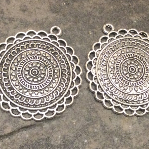 Round Silver filigree Focal  pendants Package of 2 Great quality focal pendants for jewelry making