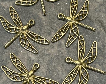 Bronze filigree Dragonfly charms Package of 5 charms  Antique bronze finish dragonfly charms