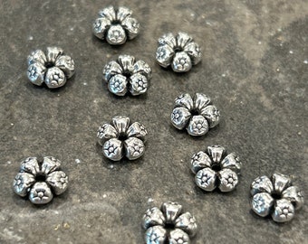 Bali style silver spacer beads Package of 10 beads Tibetan silver floral shape beads