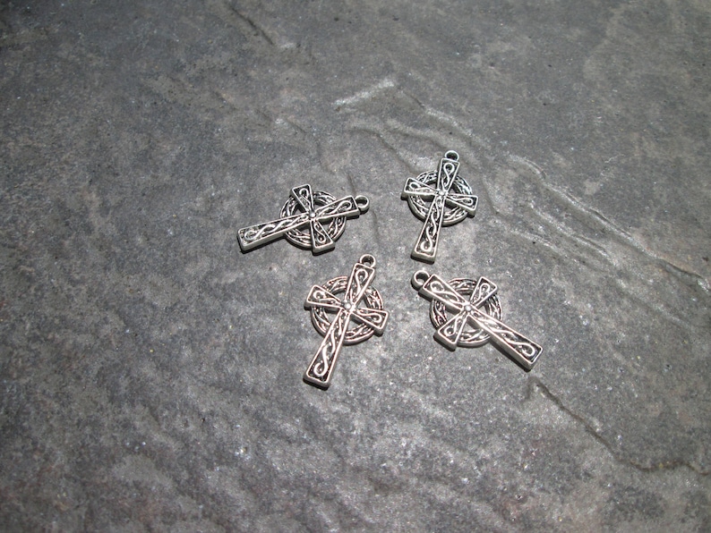 Celtic Cross Charms Package of 4 charms Antique Silver Celtic Cross Charms image 2