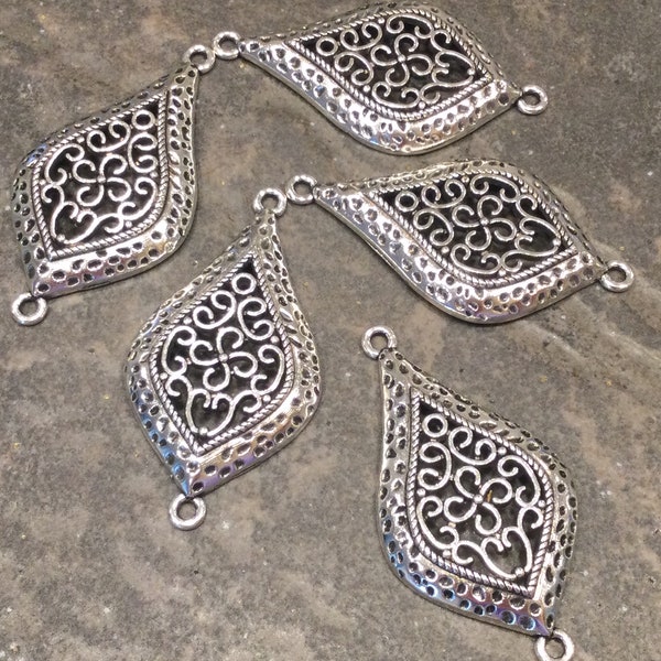 CLEARANCE Teardrop Filigree Pendant Connectors in Antique Silver finish package of 5 charms for jewelry making Beautiful Quality