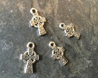 CLEARANCE Celtic Cross Charms Package of 4 charms Antique Silver Celtic Cross Charms