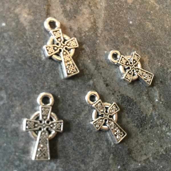 CLEARANCE Celtic Cross Charms Package of 4 charms Antique Silver Celtic Cross Charms