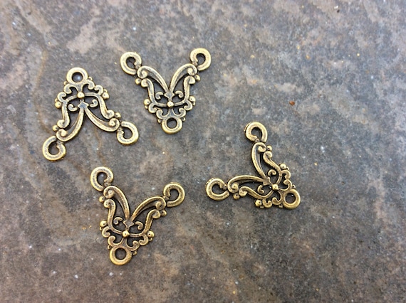 Bronze Filigree Y necklace connector package of 4 necklace or bracelet connectors