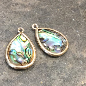 Abalone Shell bezel set pendants Package of 2 teardrop shaped charms with Beautiful colors and gold bezel setting