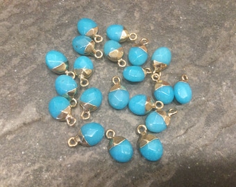 Aqua blue Jade gemstone drop pendants with gold plated bail  for jewelry making One pendant