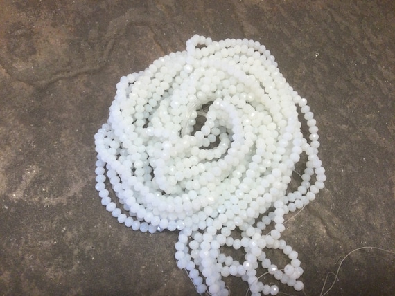 Opaque milky white faceted crystal rondelle beads 4mm full 19” strand