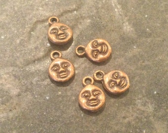 Copper Moon face charms perfect for earrings and bracelets package of 5 charms Celestial charms