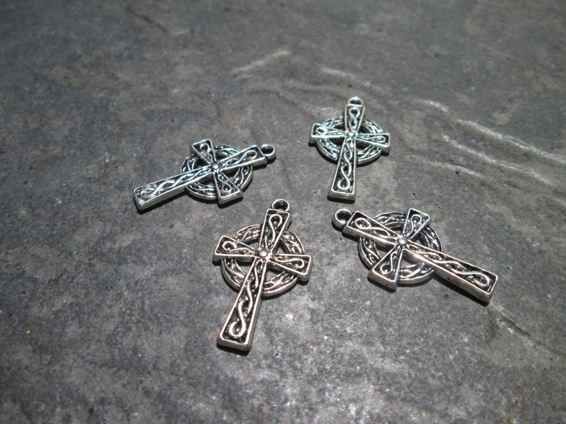 Celtic Cross Charms Package of 4 charms Antique Silver Celtic Cross Charms image 1