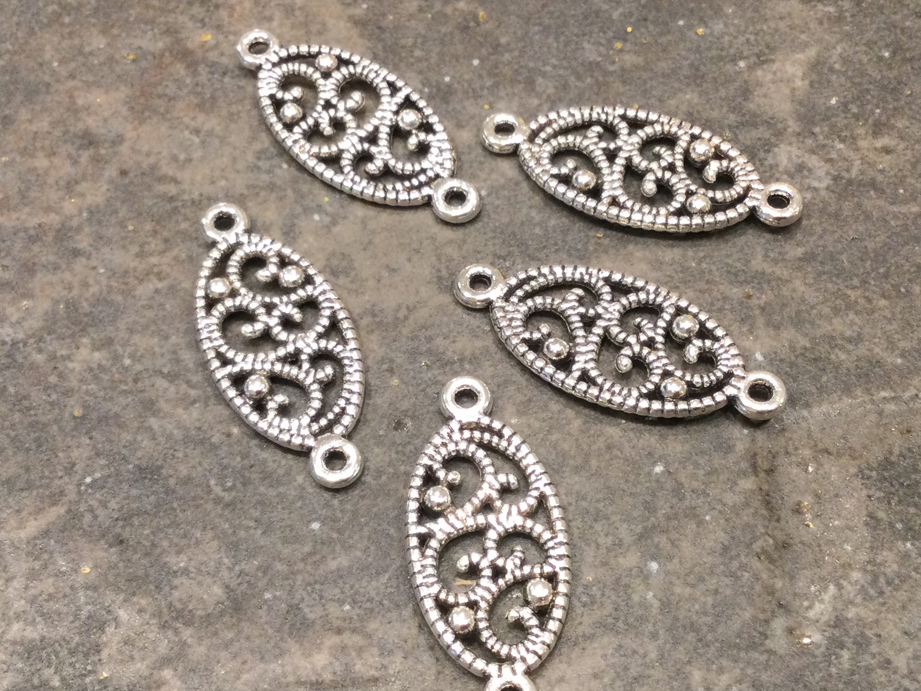 Clearance Silver Oval Filigree Connectors Package of 5 