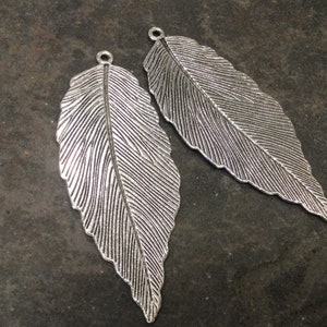 CLEARANCE Large Leaf Charm pendants in Antique Silver Package of 2 Fall charms