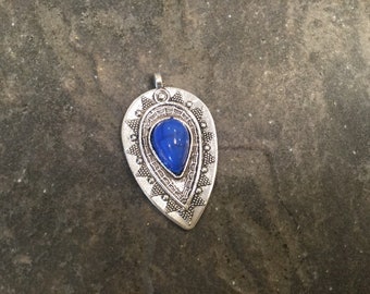 Tibetan Style Dark Blue  antique silver pendants with great detail perfect for jewelry making