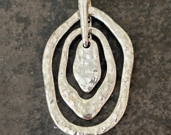 Large hammered silver pendant with Swirl pattern and Tribal design Package of 1