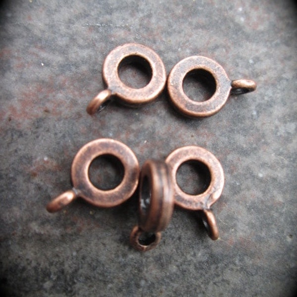 Antique Copper Charm Bails package of 5 Large Hole Beads Charm holder