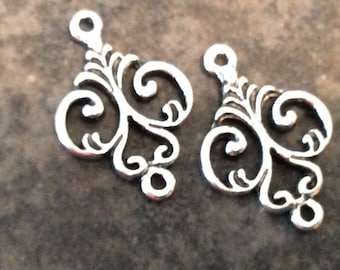 Silver filigree quatrefoil connectors for jewelry making Earring Connectors Tassel holders package of 2