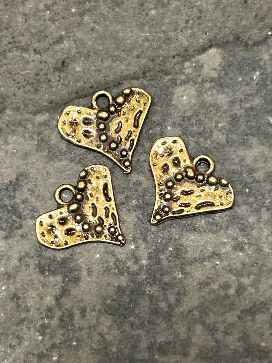 Rustic Heart Charms Package of 3 Antique Bronze Finish Charms Great for ...