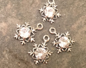 Rhinestone Snowflake  Charms package of 4 Charms  Perfect for earrings and Winter Jewelry Christmas charms