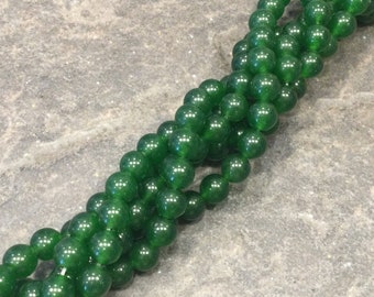 Dark Green Chinese Jade 6mm beads 15 inch strand for jewelry making Gorgeous Fall colors!