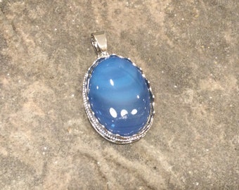 Smoky Blue Agate Oval pendant 30mm One Platinum plated gemstone pendant for jewelry making